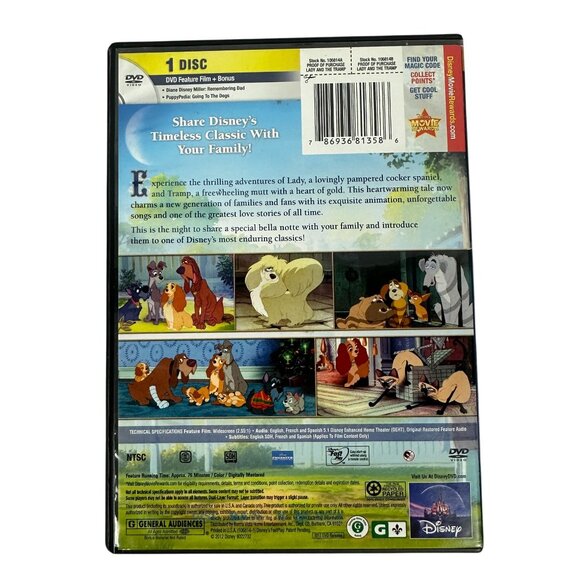 Disney Lady And The Tramp DVD Edition 2012 Family Animation Classic G Rated Colo - Picture 2 of 7